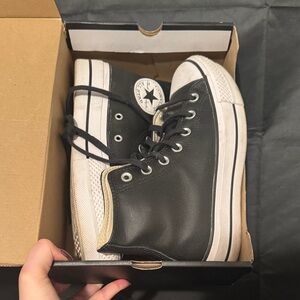 Converse Black Leather High Top Sneaker with White Sole